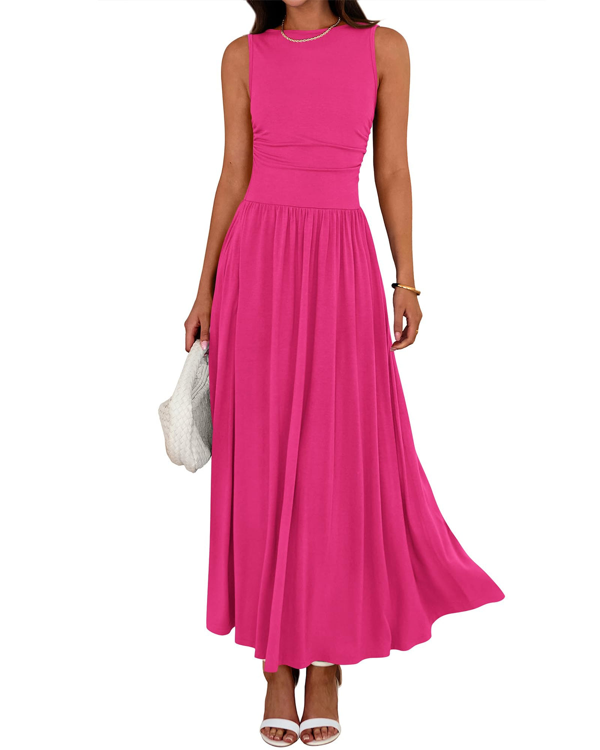 Limited time sale🔥Women's Solid Color Sleeveless Waist Pleated Design Dress with Pockets