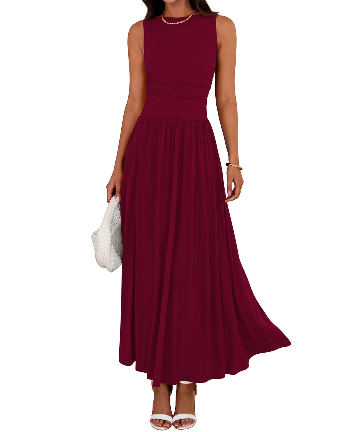 Limited time sale🔥Women's Solid Color Sleeveless Waist Pleated Design Dress with Pockets