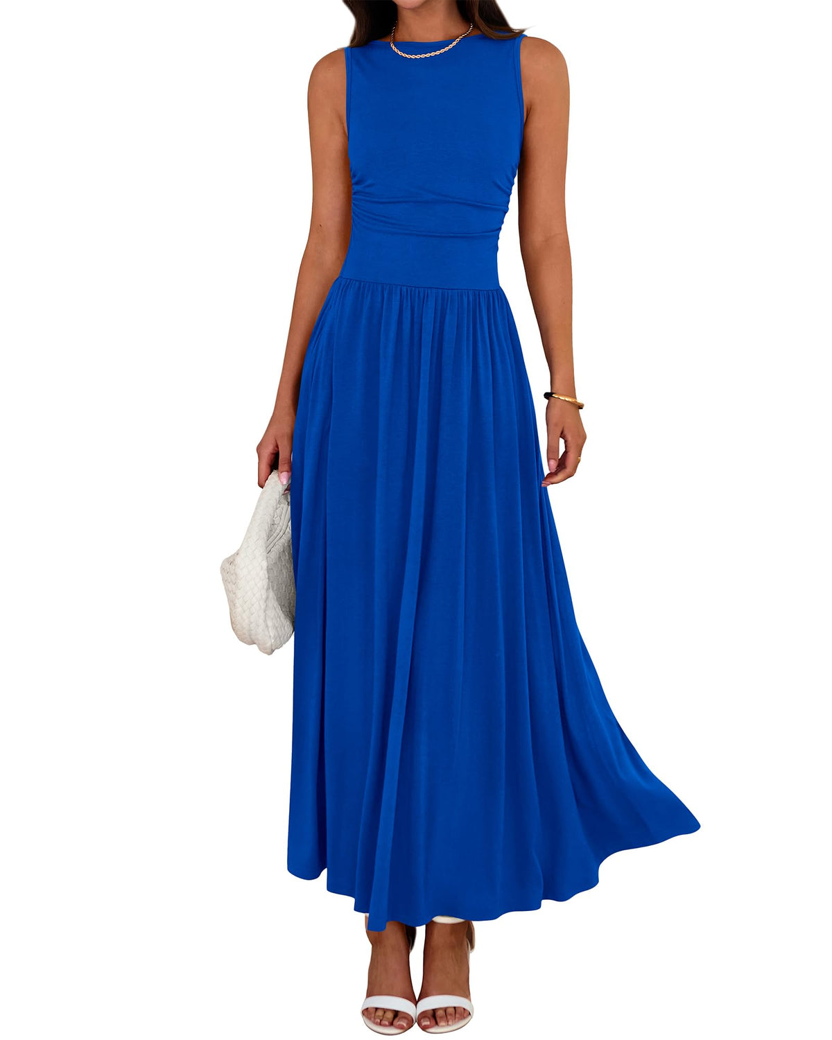 Limited time sale🔥Women's Solid Color Sleeveless Waist Pleated Design Dress with Pockets