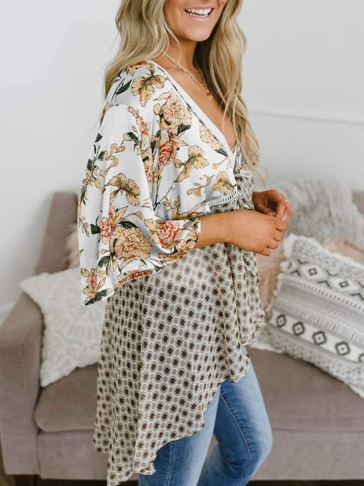 Women's Floral Kimono Ruffle Sleeve Tie Cardigans Flowy Boho Loose Cover Ups