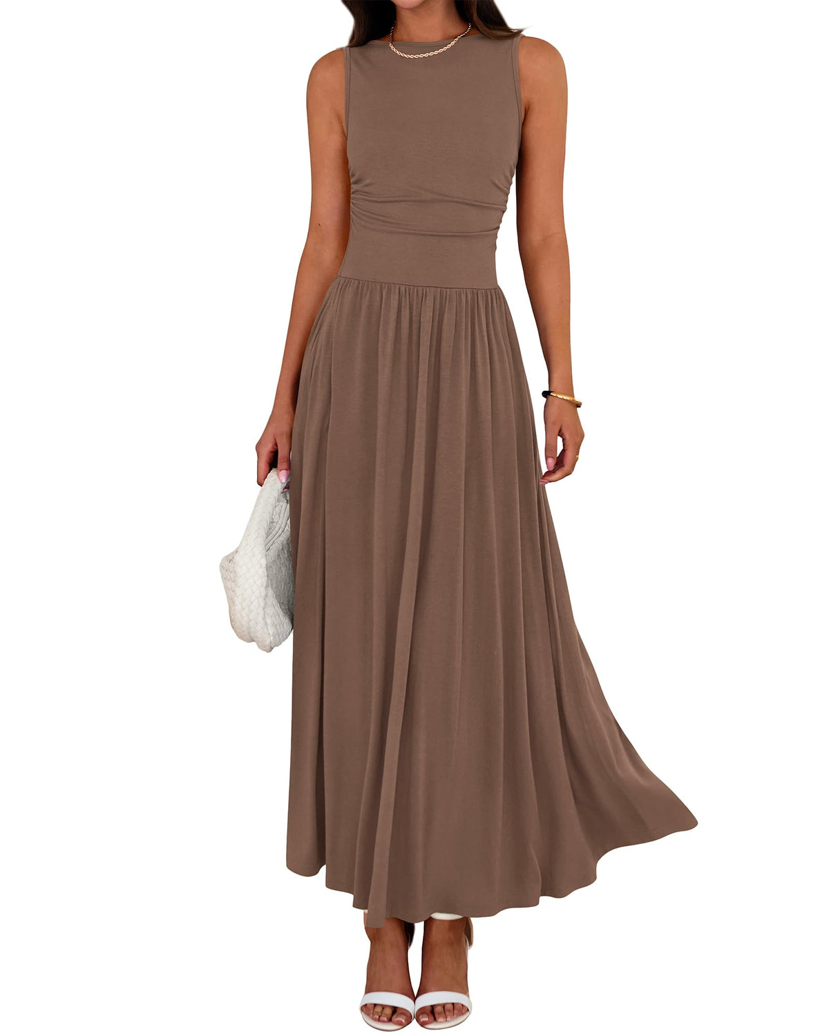Limited time sale🔥Women's Solid Color Sleeveless Waist Pleated Design Dress with Pockets