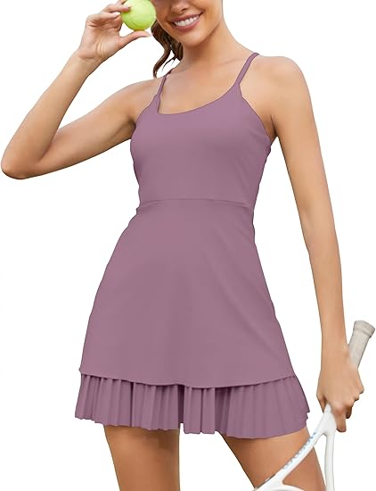 Women's Cross Back Ruffled Hem Tennis Dress with Built-in Shorts