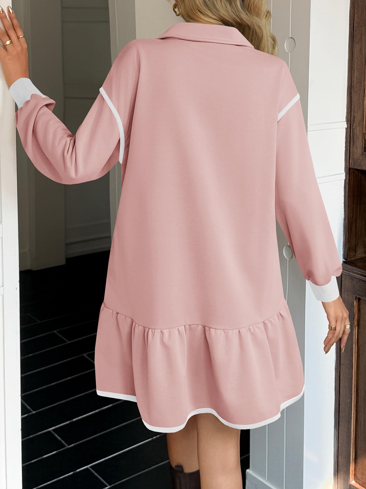 Women's Color Block Long Sleeve Relaxed Fit Dress