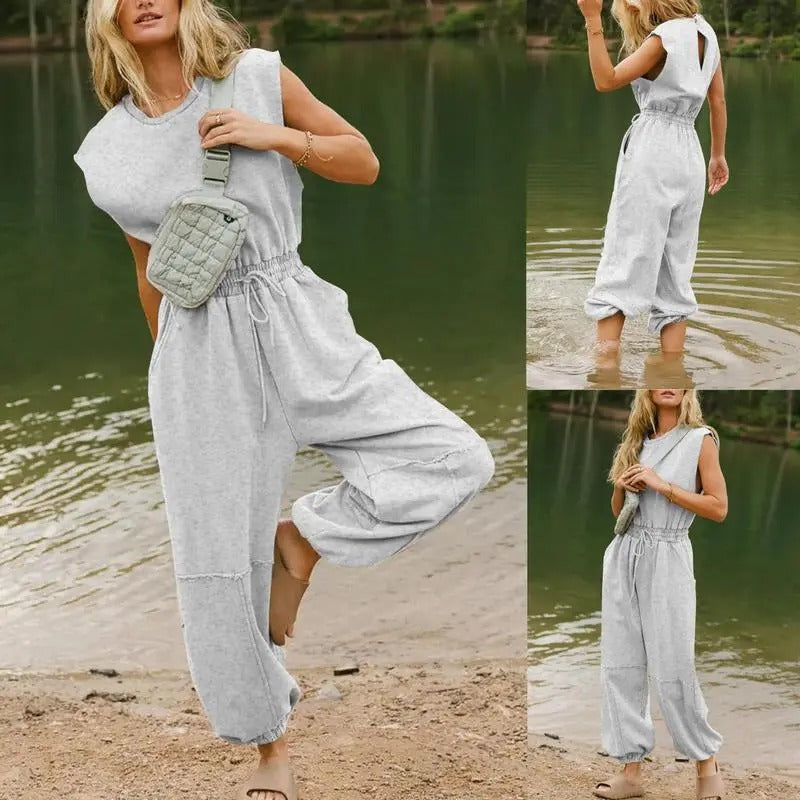 Women's Casual Sleeveless One Piece Jumpsuits Drawstring Romper