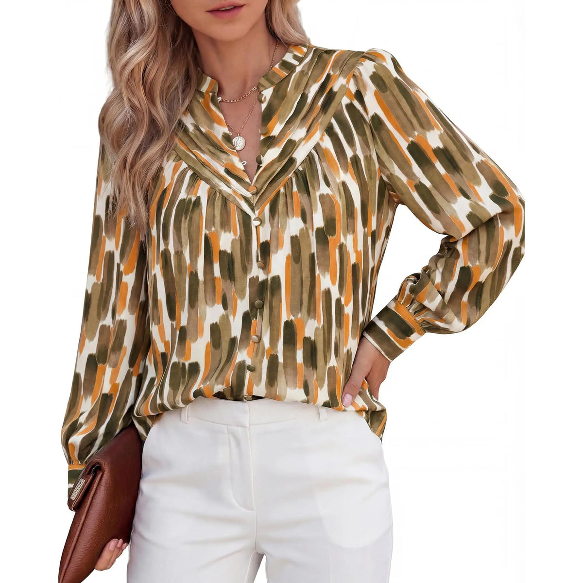 Women's Boho Floral V-Neck Half Button Down Blouse