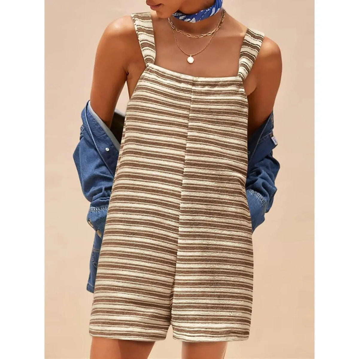 Summer Casual Sleeveless Striped Romper – Loose Overalls Jumpsuit with Pockets