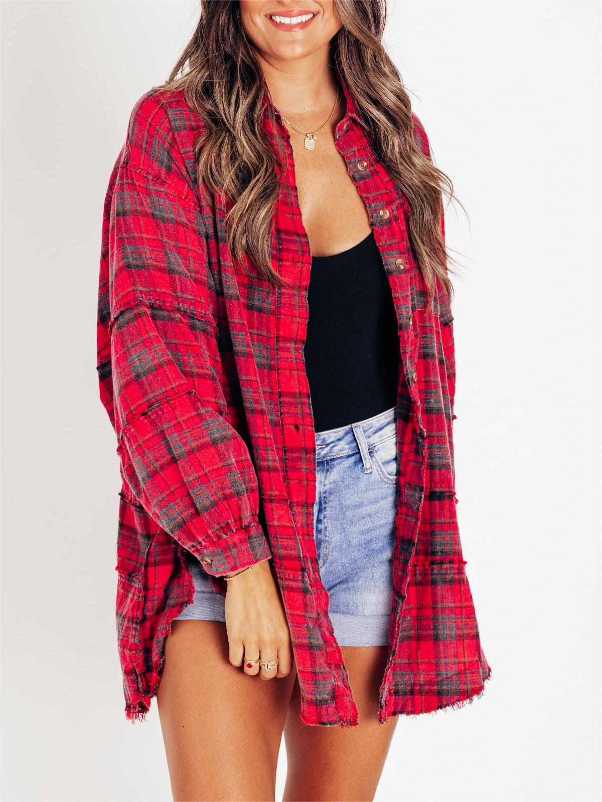 Limited time sale🔥Women's Seams Raw Edge Washed Oversized Shirt Jacket