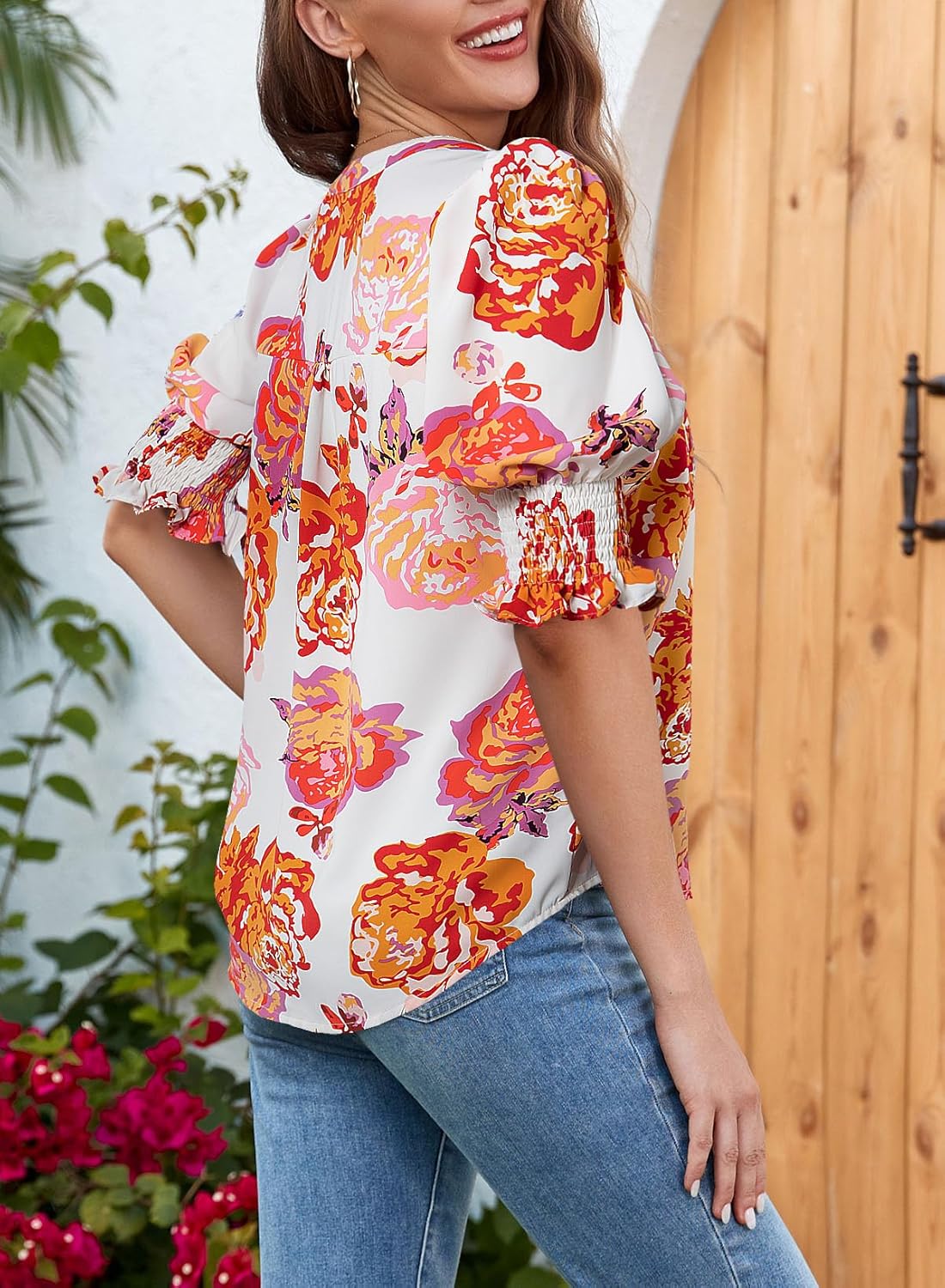 Limited time sale🔥Floral V-Neck Puff Sleeve Blouse