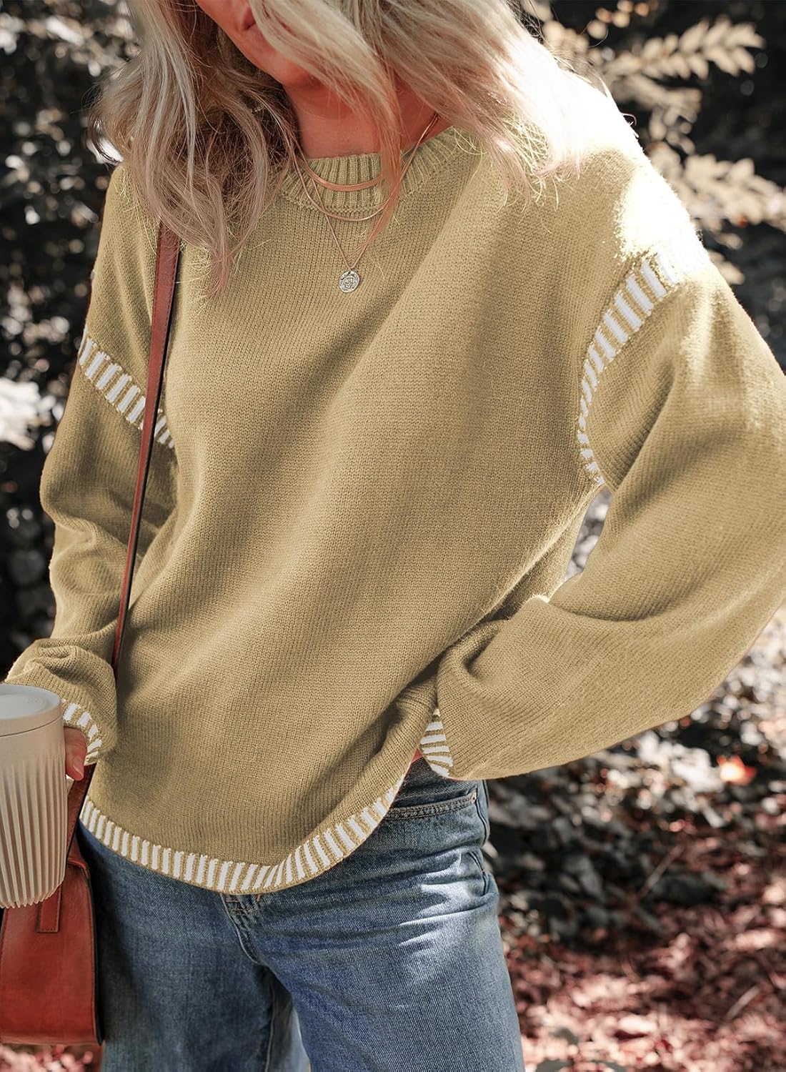 Limited time sale🔥Women's Crew Neck Stitched Loose Sweater Warm Top