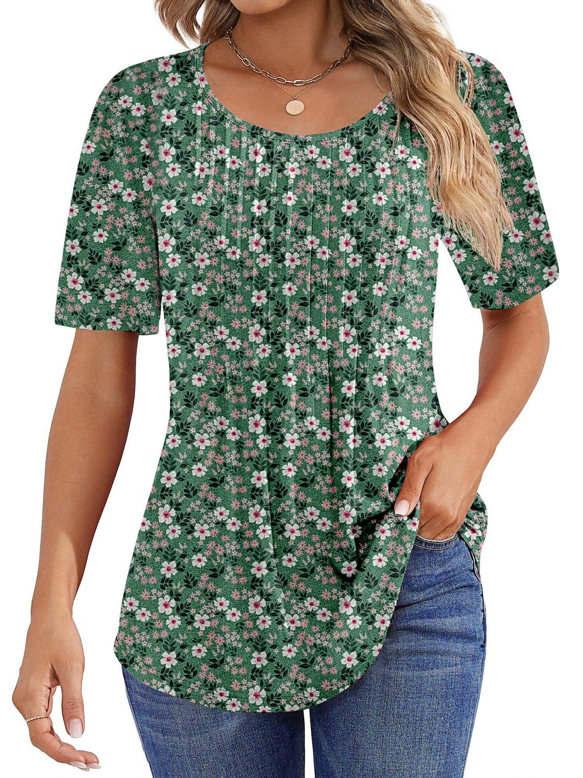 Limited time sale🔥Women Summer Pleated Short Sleeve Tunic Blouses Tops