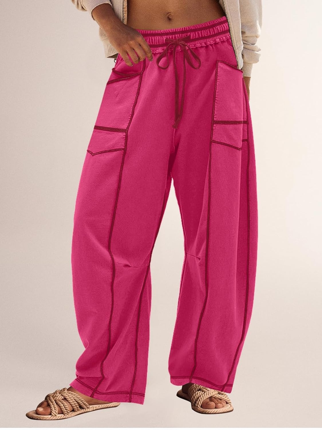 Limited time sale🔥Women's Casual Drawstring Wide Leg Sweatpants Baggy Barrel Pants