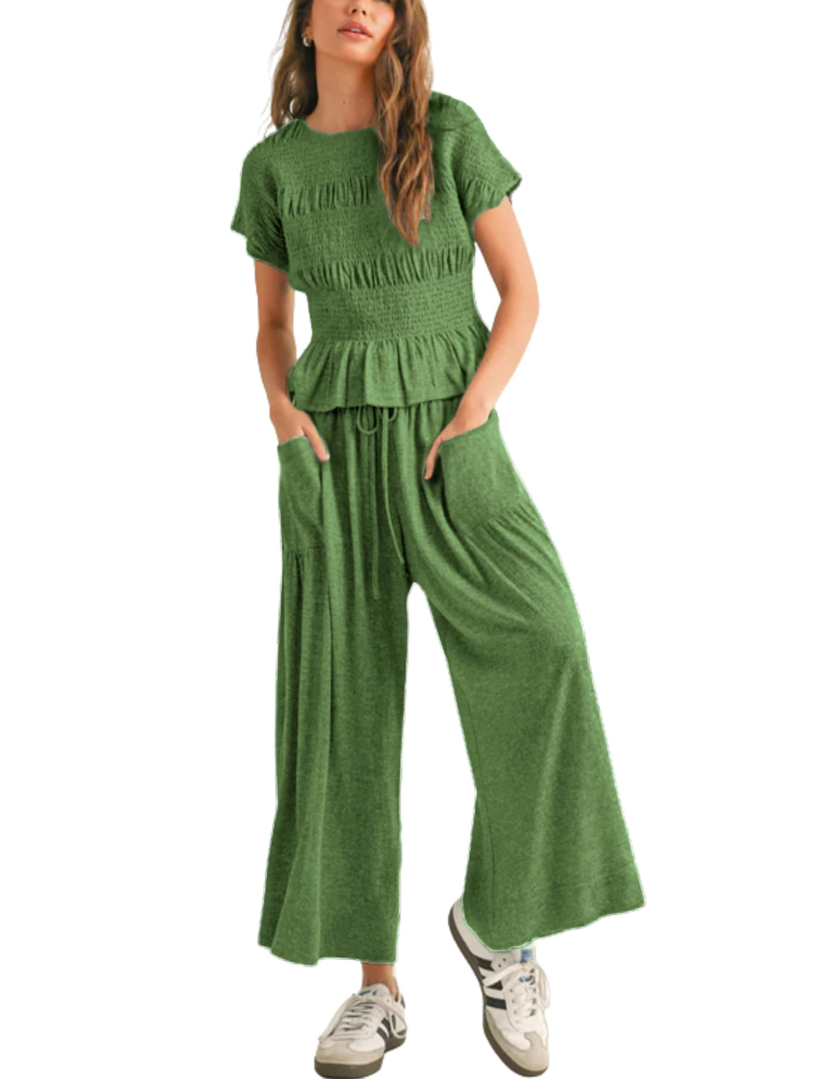 Limited time sale🔥Women's Pleated Top Wide Leg Pants Set with Pockets