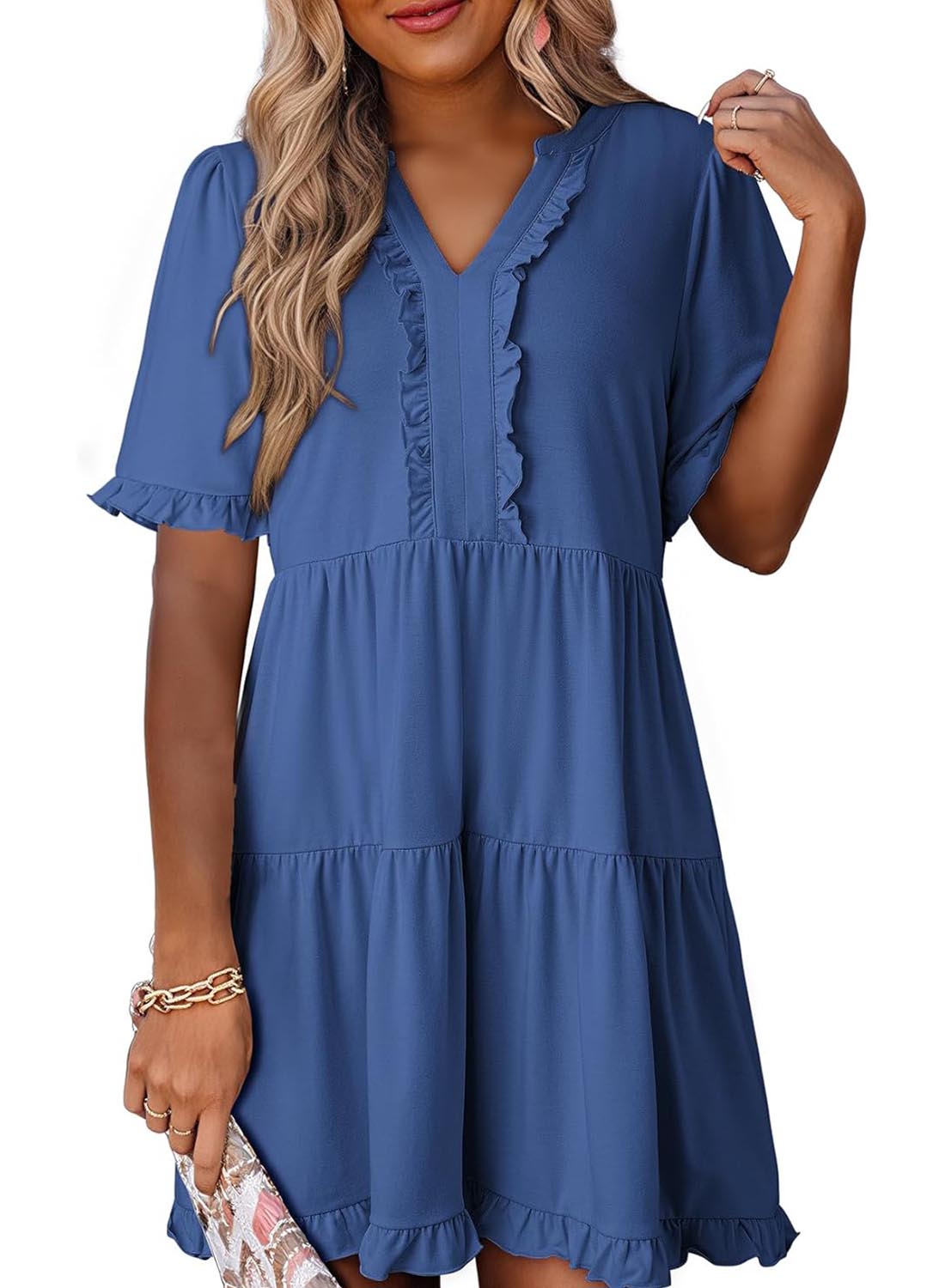 Limited time sale🔥Womens V Neck Casual A Line Flowy Swing Shift Dress