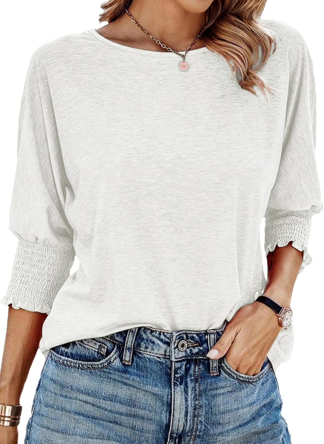 Limited time sale 🔥Womens 3/4 Sleeve T-Shirts Cute Crewneck Tees Blouses