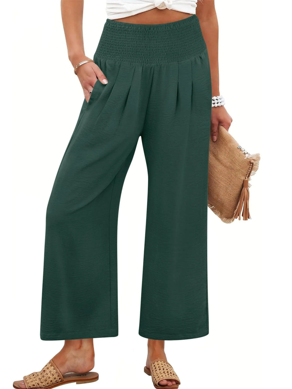 Women's Smocked Waist Wide Leg Palazzo Pants