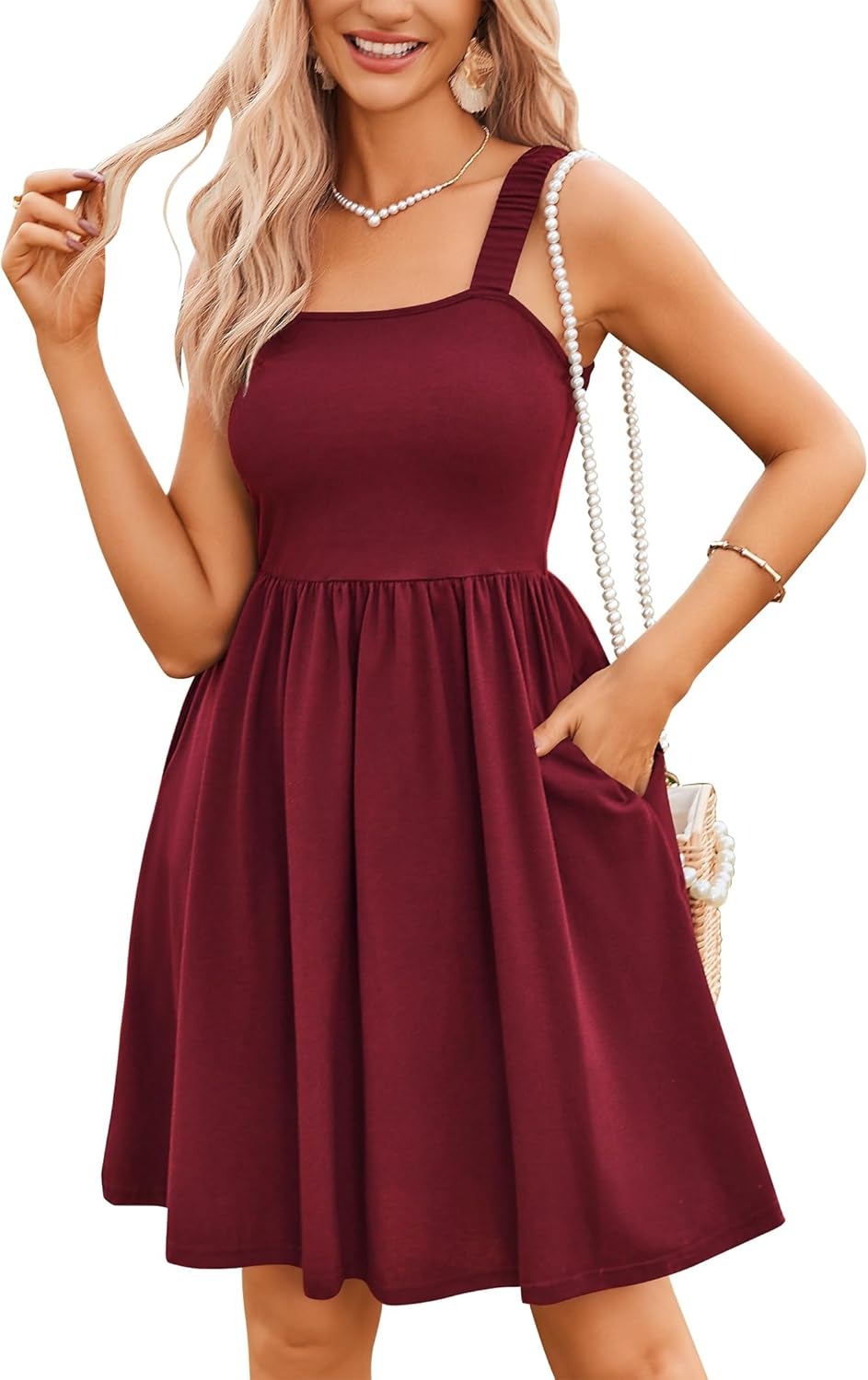 Limited time sale🔥Women's Summer Square Neck A-Line Mini Dress with Pockets