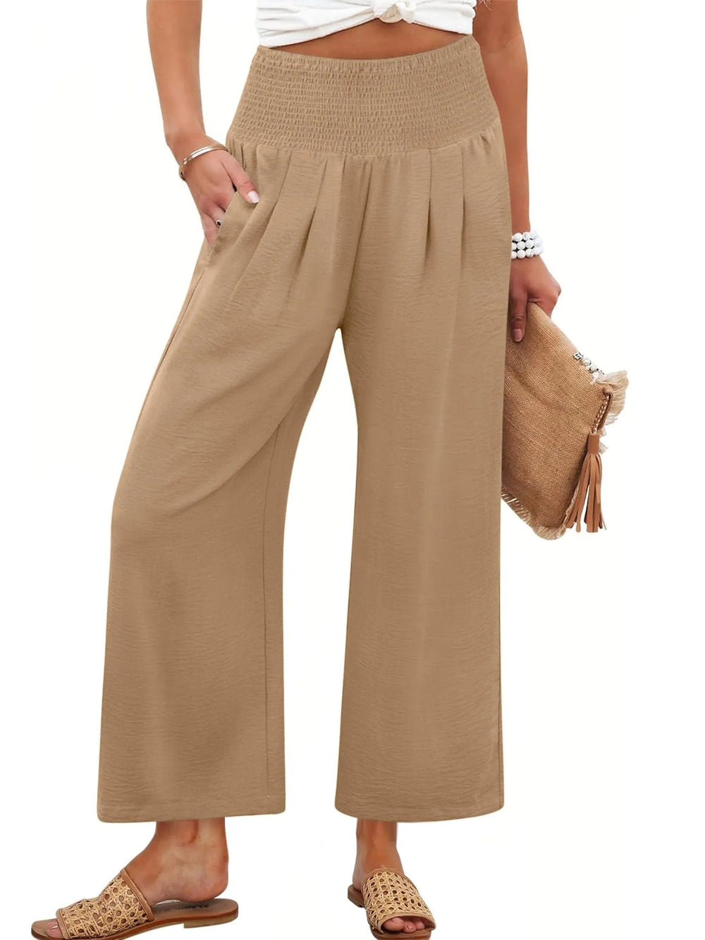 Women's Smocked Waist Wide Leg Palazzo Pants