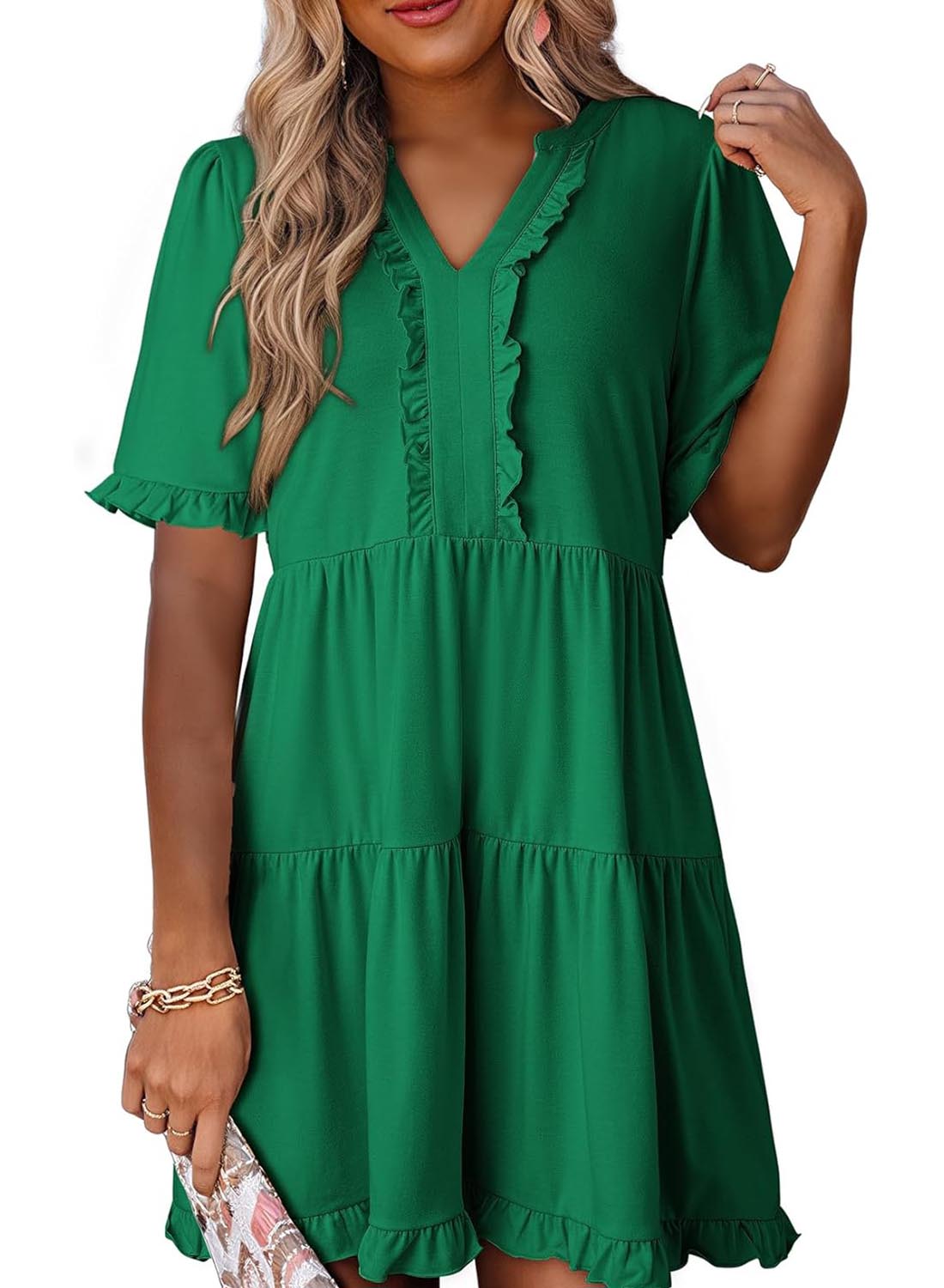 Limited time sale🔥Womens V Neck Casual A Line Flowy Swing Shift Dress