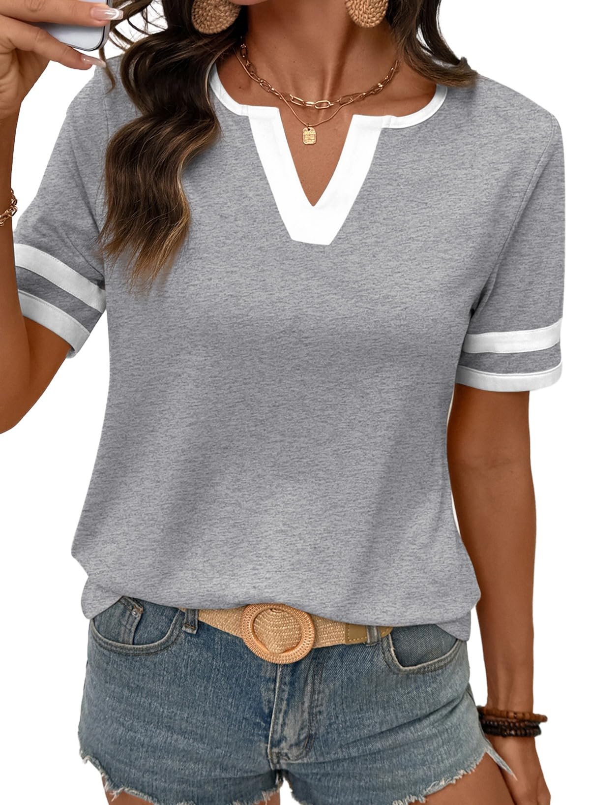 Limited time sale🔥Women's Casual Colorblock V-Neck T-Shirt