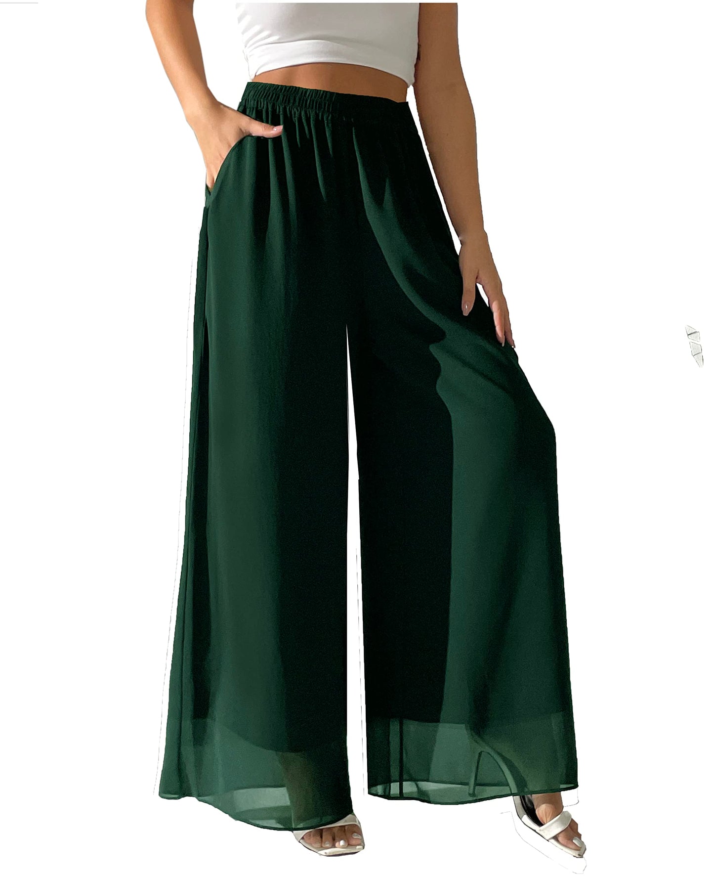 Women's Chiffon Double Layer Wide Leg Palazzo Pants
