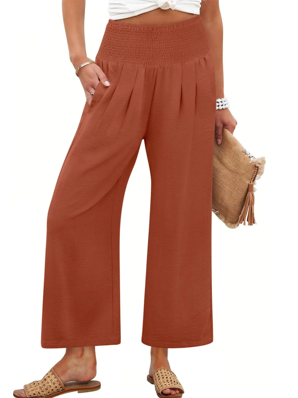 Women's Smocked Waist Wide Leg Palazzo Pants