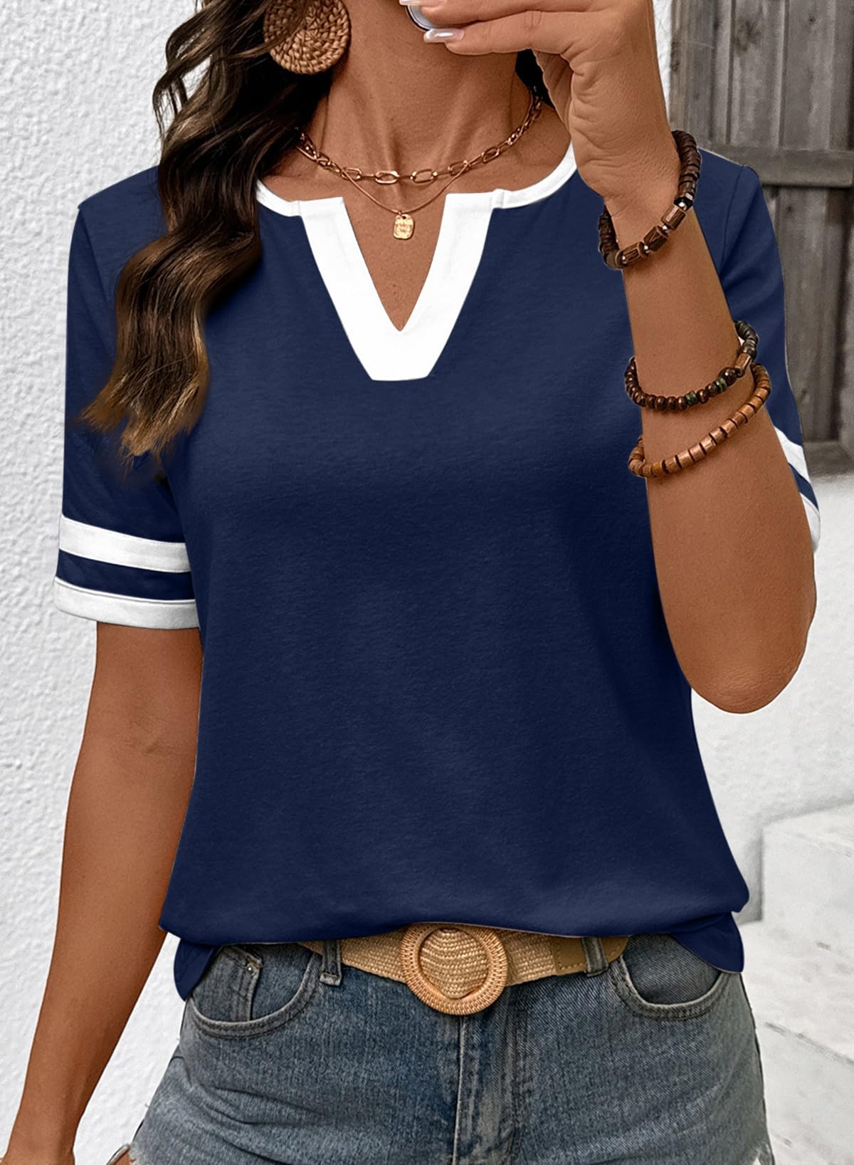 Limited time sale🔥Women's Casual Colorblock V-Neck T-Shirt