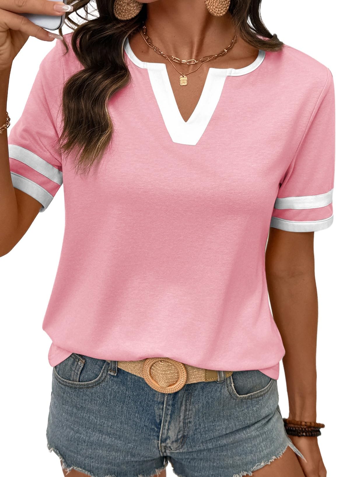 Limited time sale🔥Women's Casual Colorblock V-Neck T-Shirt