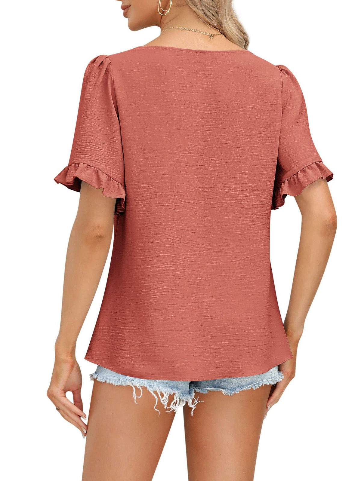 Limited time sale🔥Women's Sqaure Neck Ruffle Sleeve Blouses Peplum Tops