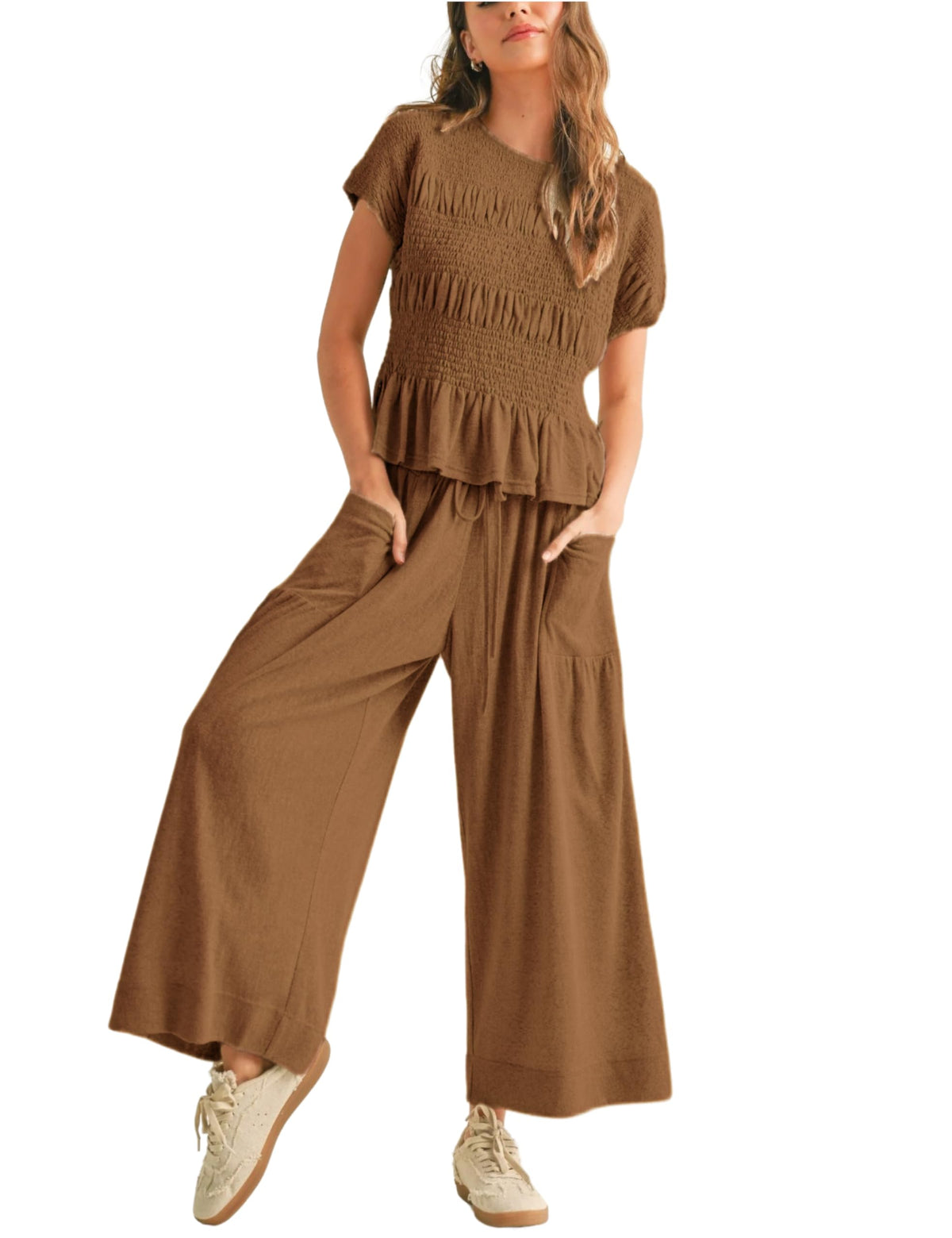 Limited time sale🔥Women's Pleated Top Wide Leg Pants Set with Pockets