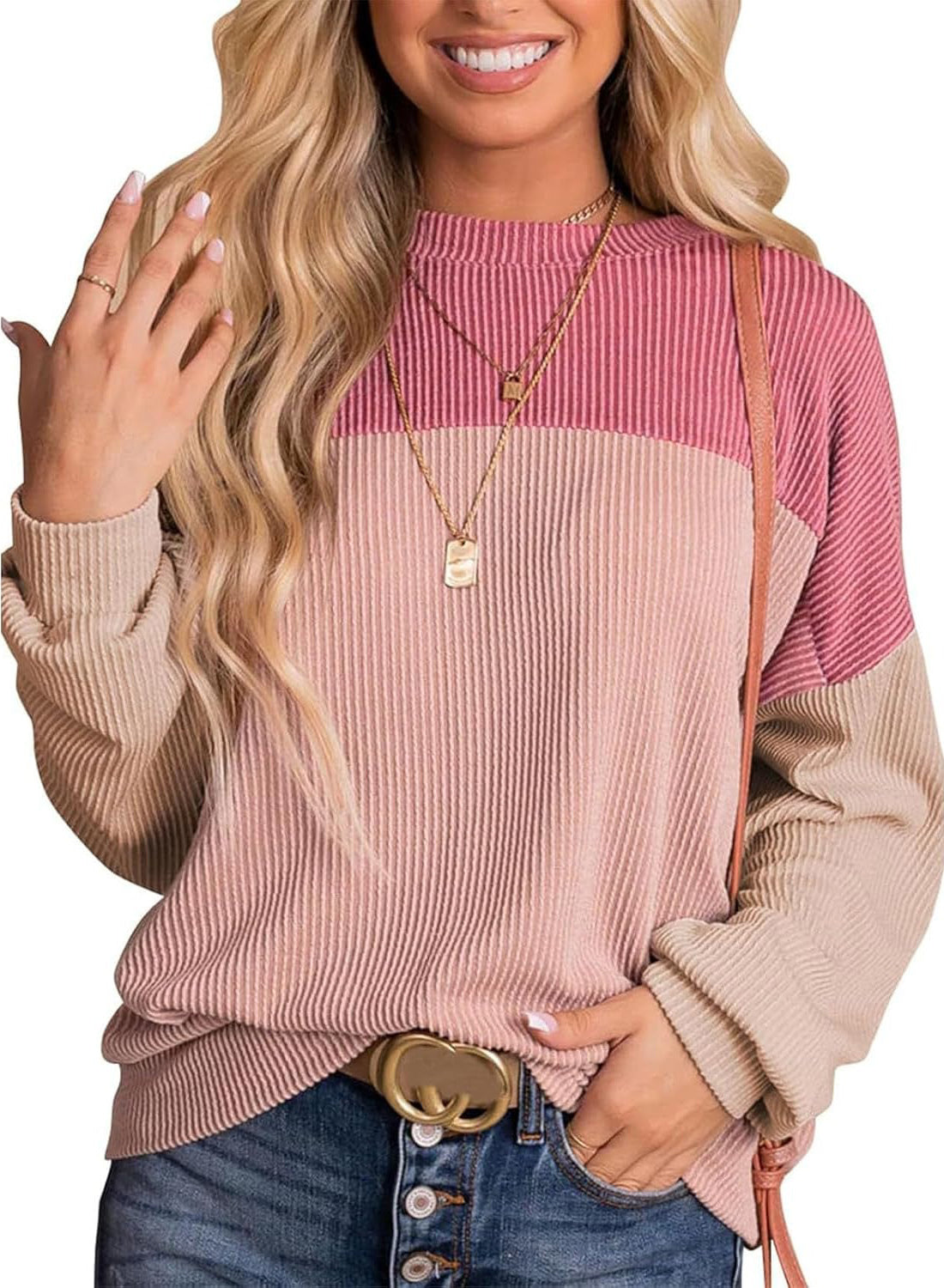 Limited time sale 🔥Women's Ribbed Colorblock Long Sleeve Top