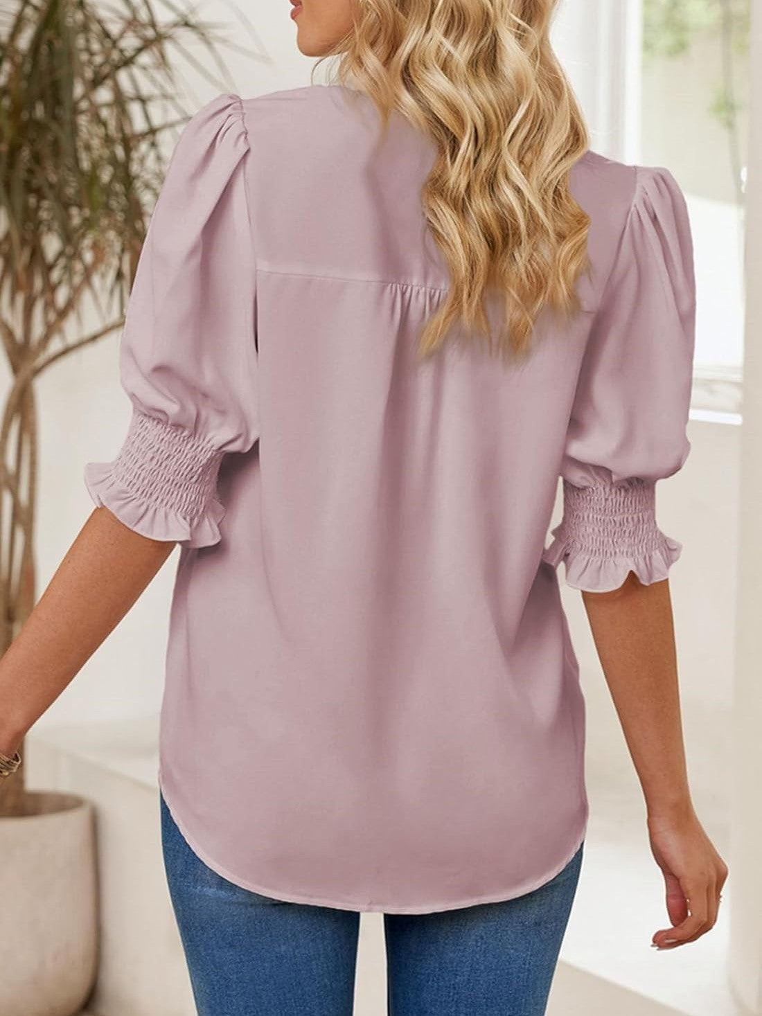 Limited time sale🔥Women's V Neck Dressy Puff Ruffle Blouse Casual Short Sleeve Tops
