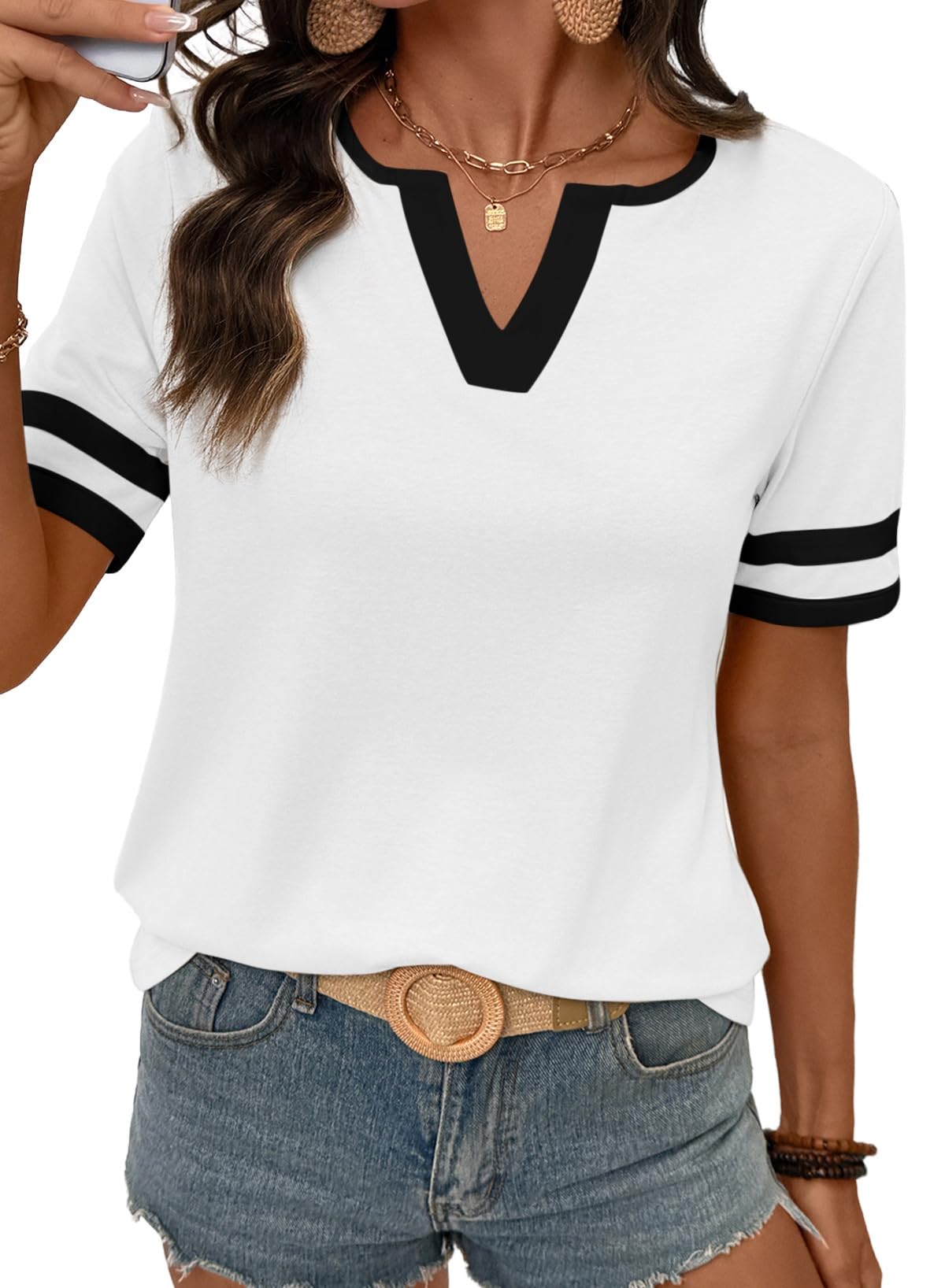 Limited time sale🔥Women's Casual Colorblock V-Neck T-Shirt