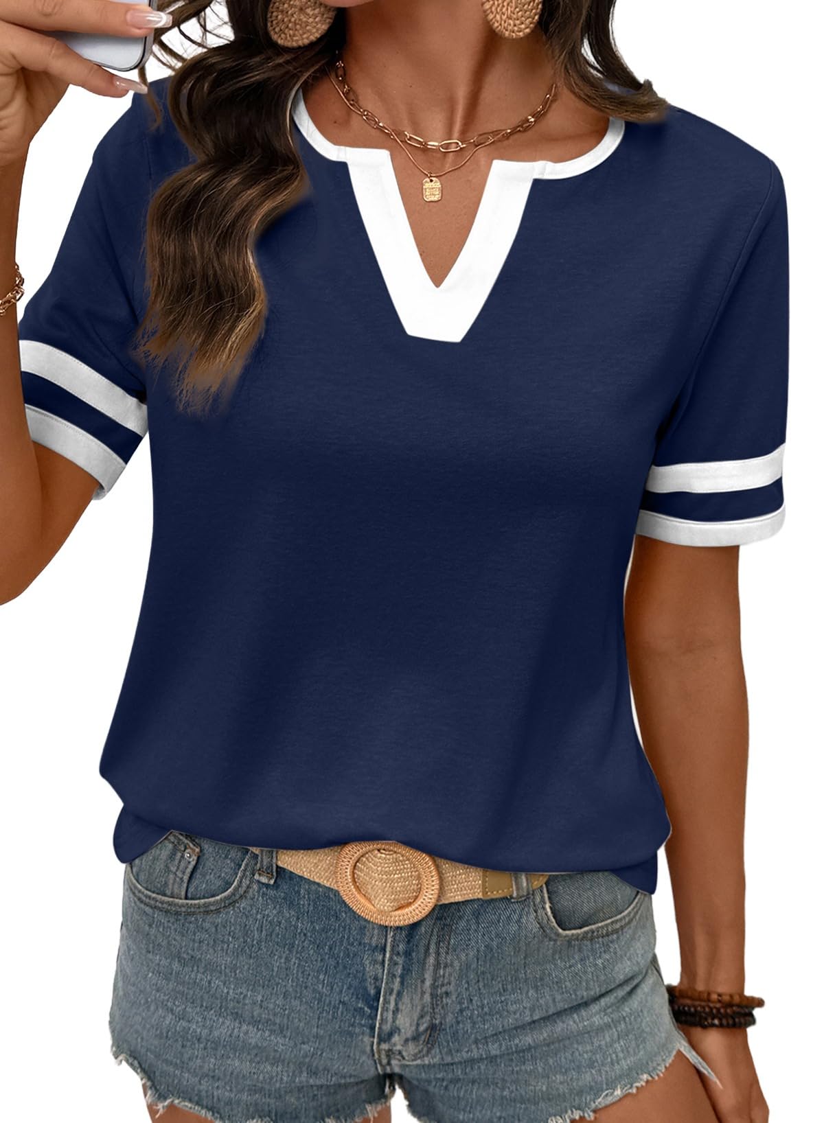 Limited time sale🔥Women's Casual Colorblock V-Neck T-Shirt