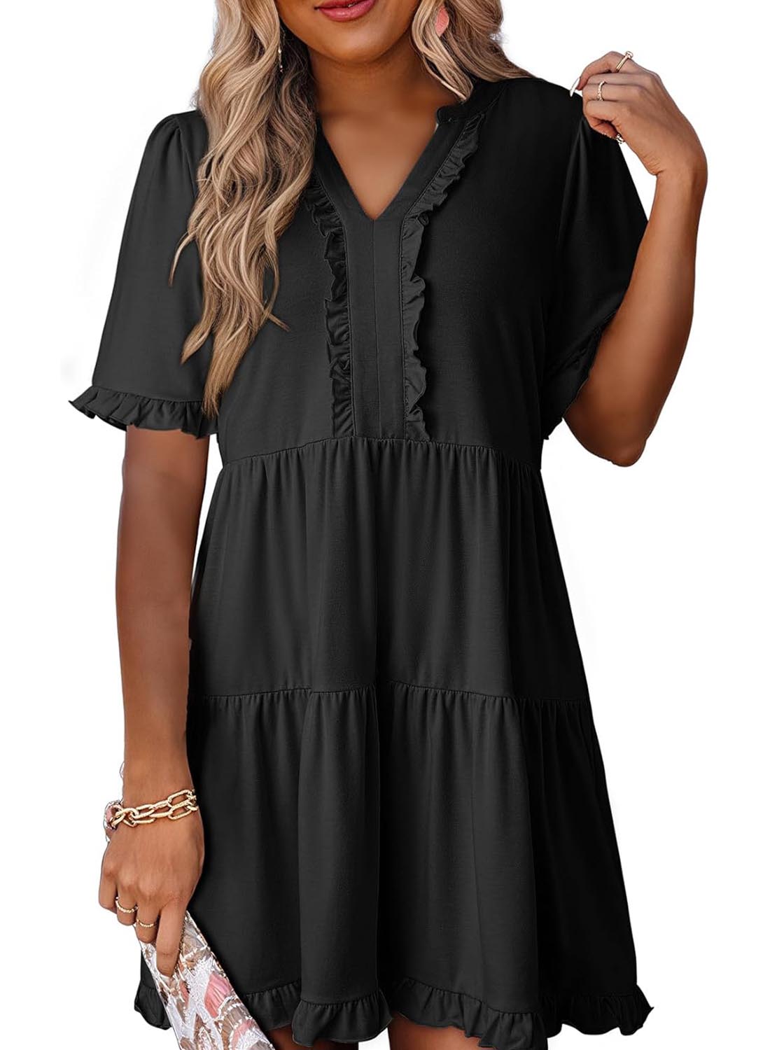 Limited time sale🔥Womens V Neck Casual A Line Flowy Swing Shift Dress