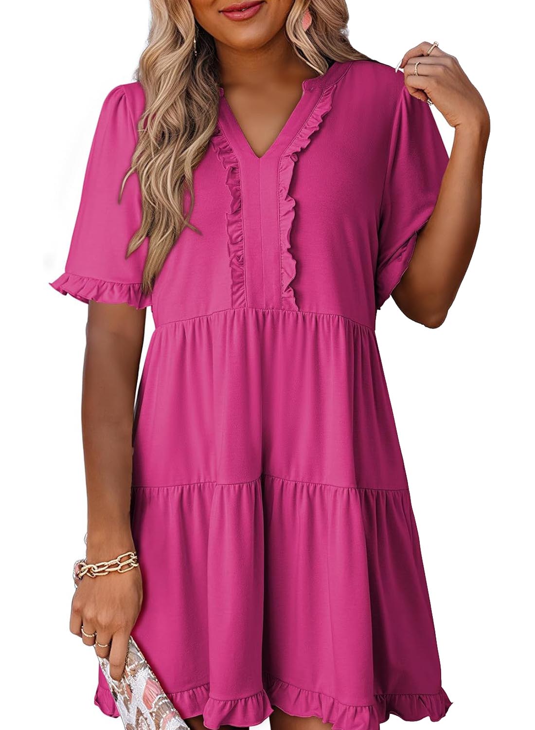 Limited time sale🔥Womens V Neck Casual A Line Flowy Swing Shift Dress