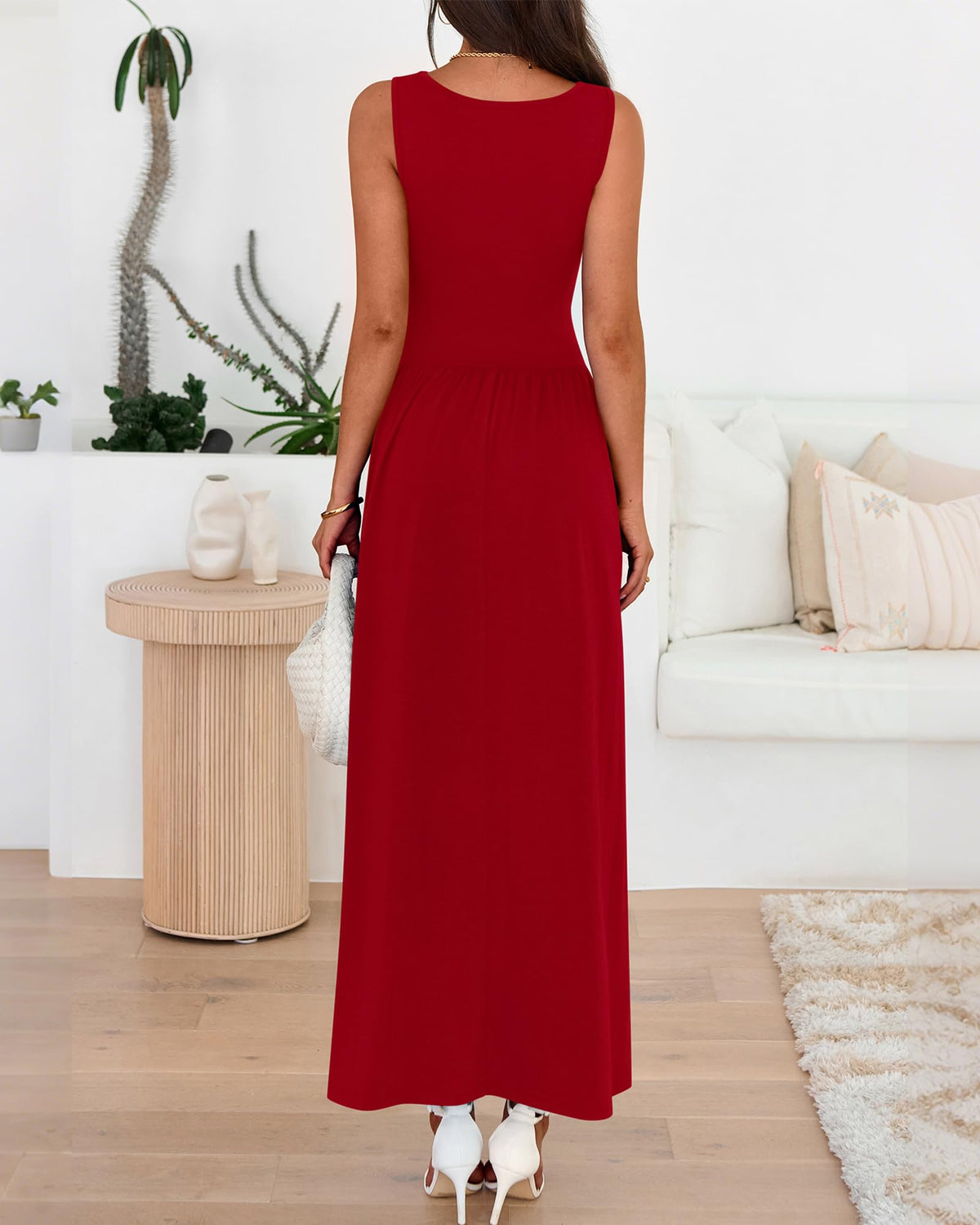 Limited time sale🔥Women's Solid Color Sleeveless Waist Pleated Design Dress with Pockets