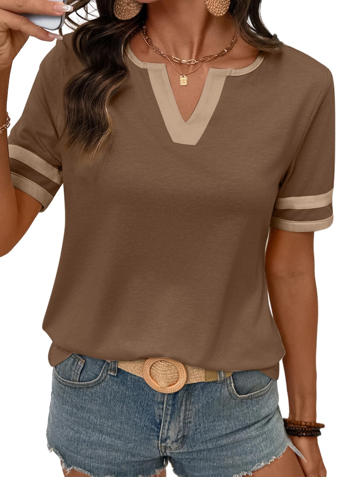 Limited time sale🔥Women's Casual Colorblock V-Neck T-Shirt