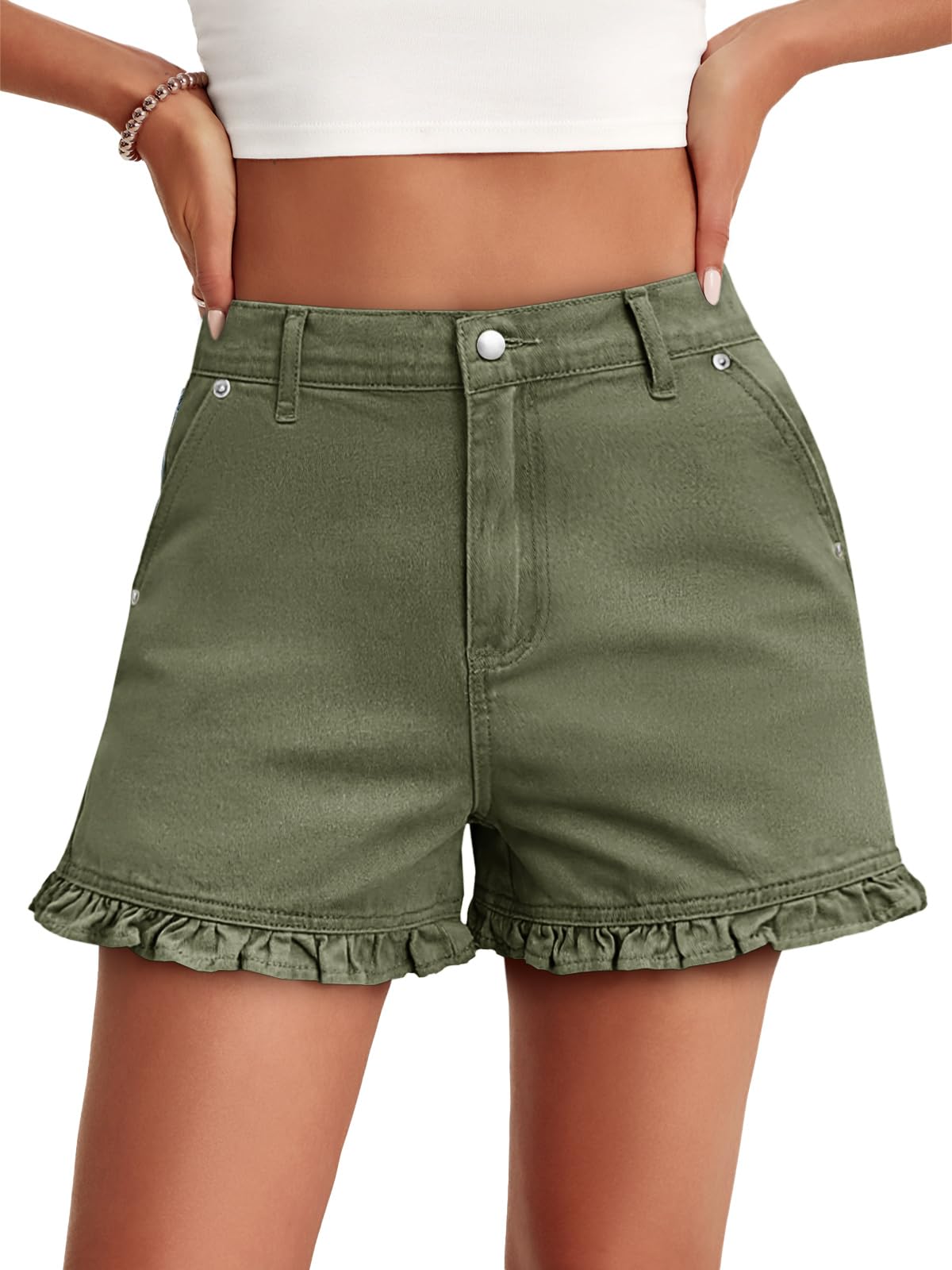 Women's Summer Ruffled High Waisted Denim Shorts