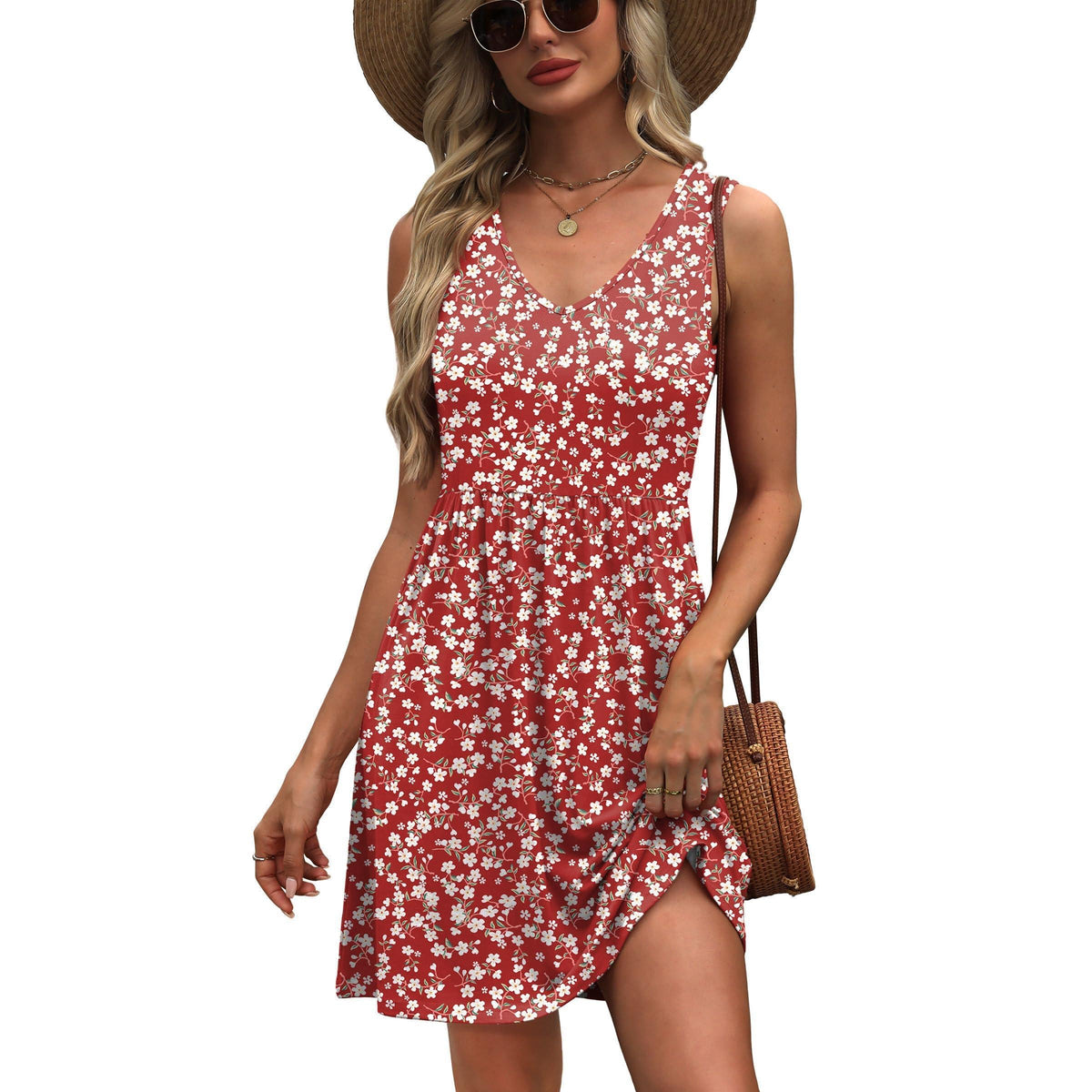 Women's Floral V-Neck Sleeveless Mini Dress