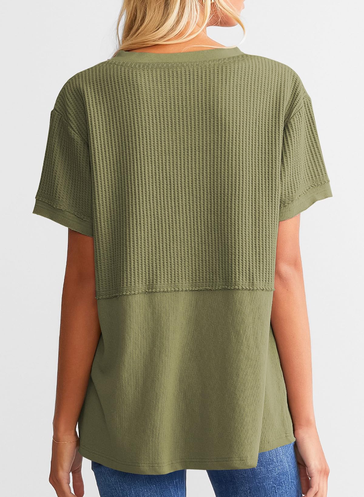 Limited time sale🔥Women's Casual V Neck Waffle Knit Tops Short Sleeve T Shirts