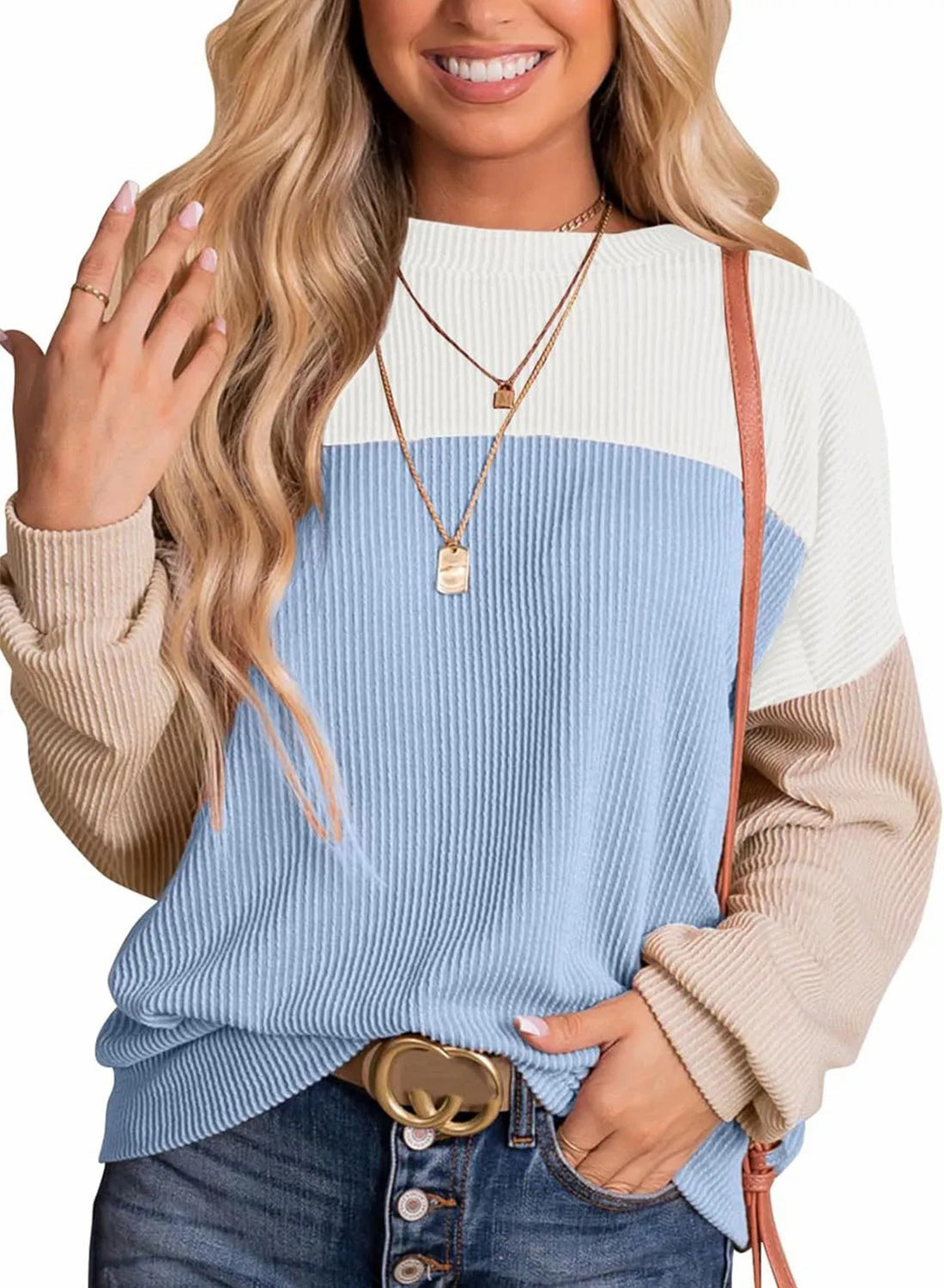 Limited time sale 🔥Women's Ribbed Colorblock Long Sleeve Top