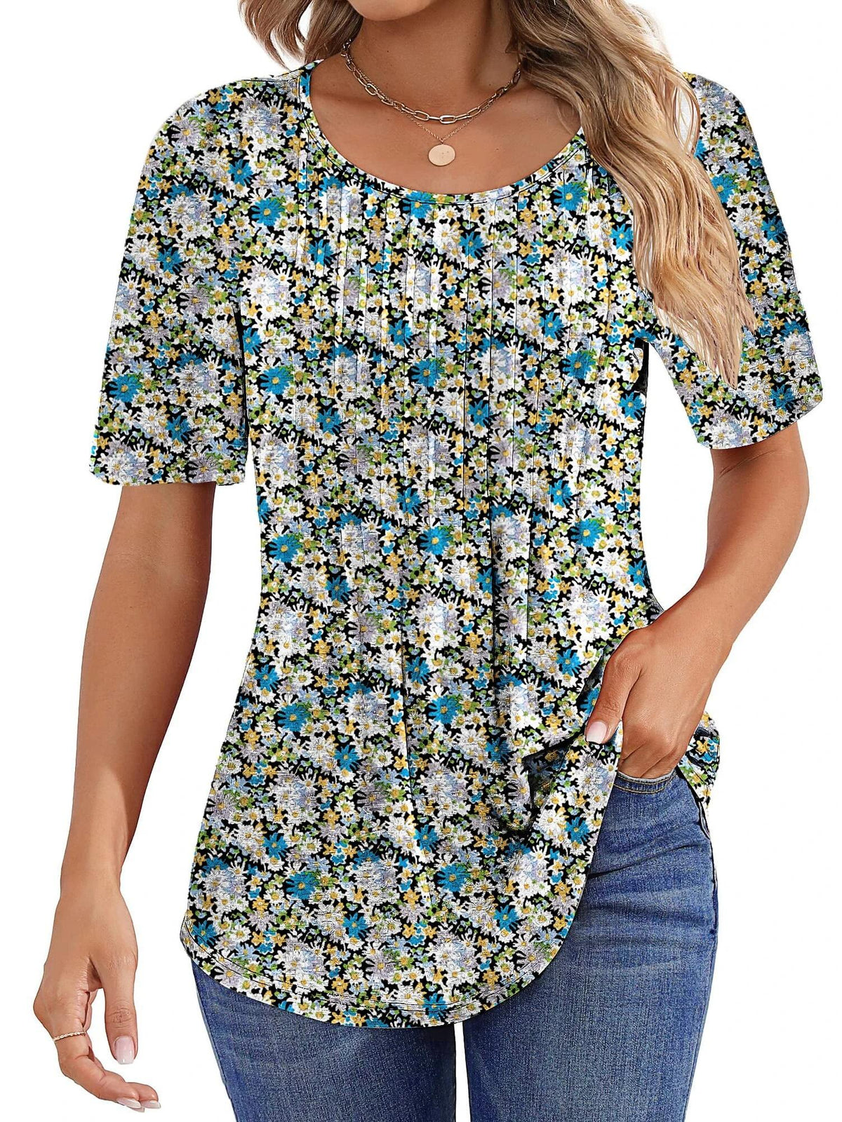 Limited time sale🔥Women Summer Pleated Short Sleeve Tunic Blouses Tops