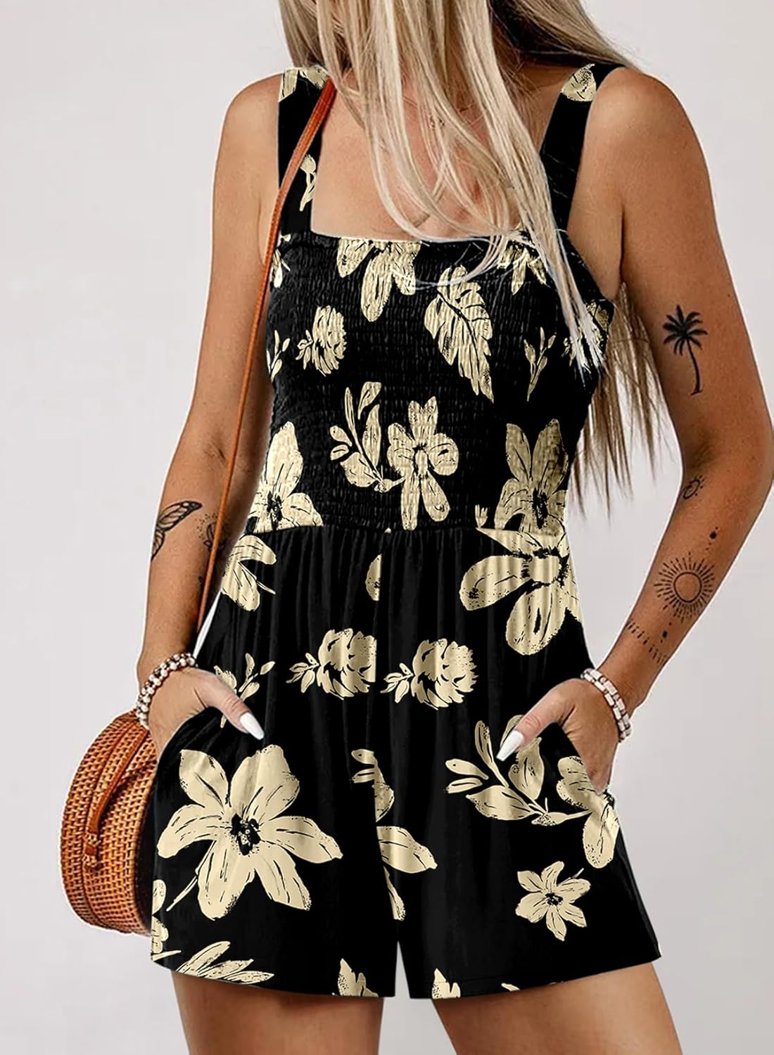 Limited time sale🔥Women's Casual Sleeveless Floral Jumpsuit Cute Romper with Pockets