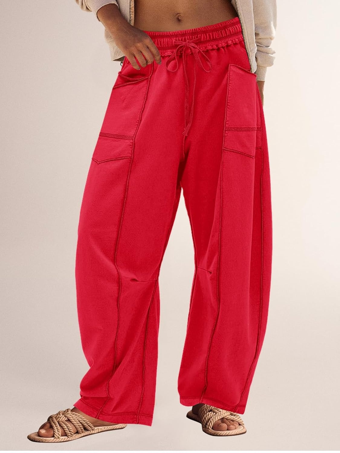 Limited time sale🔥Women's Casual Drawstring Wide Leg Sweatpants Baggy Barrel Pants