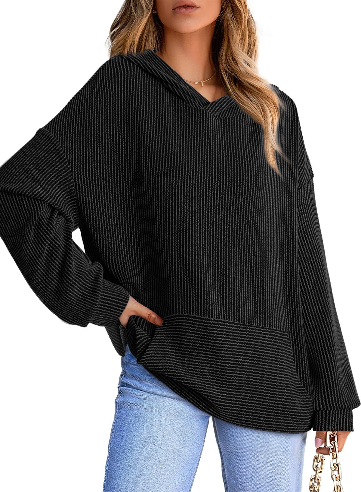 Limited time sale🔥Women's Ribbed Knit Pullover Hoodie