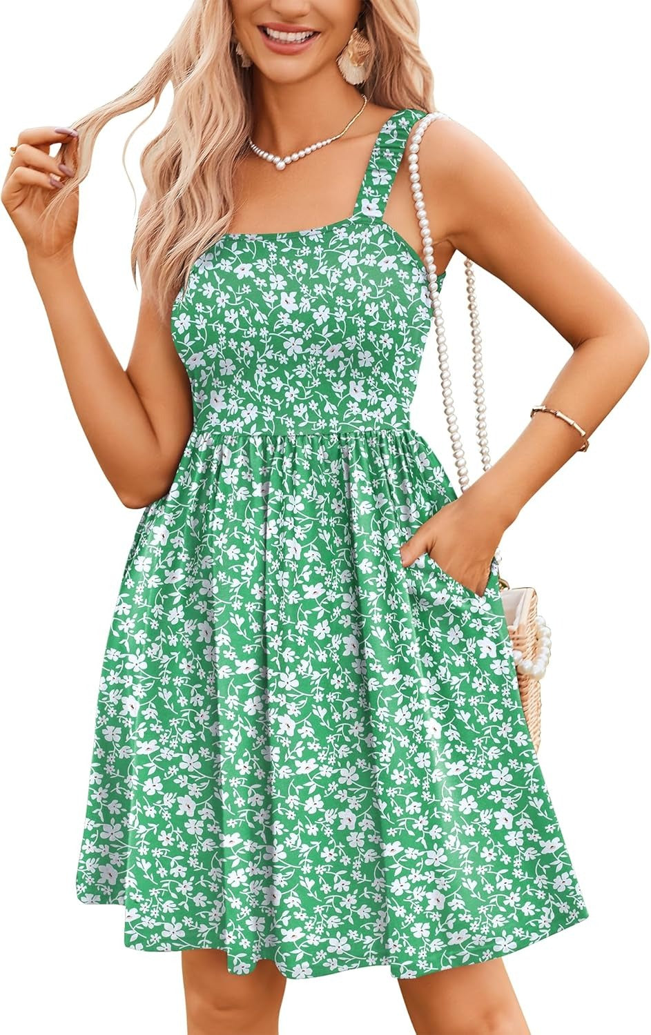 Limited time sale🔥Women's Summer Square Neck A-Line Mini Dress with Pockets