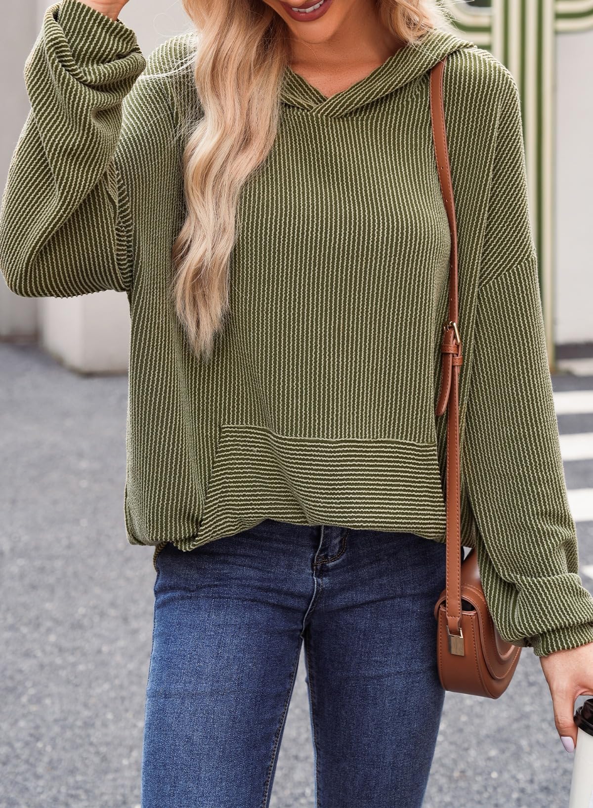 Limited time sale🔥Women's Ribbed Knit Pullover Hoodie