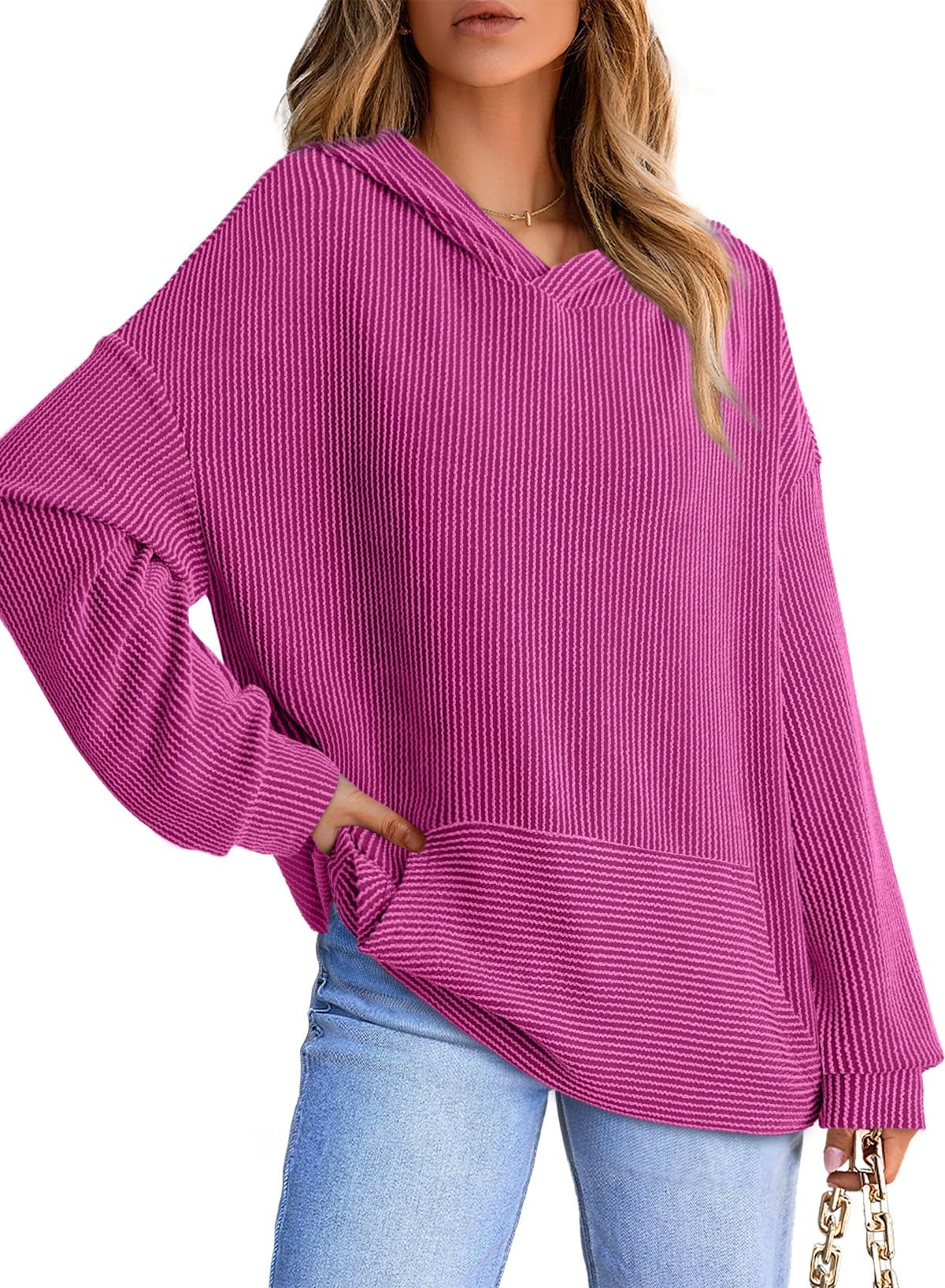 Limited time sale🔥Women's Ribbed Knit Pullover Hoodie