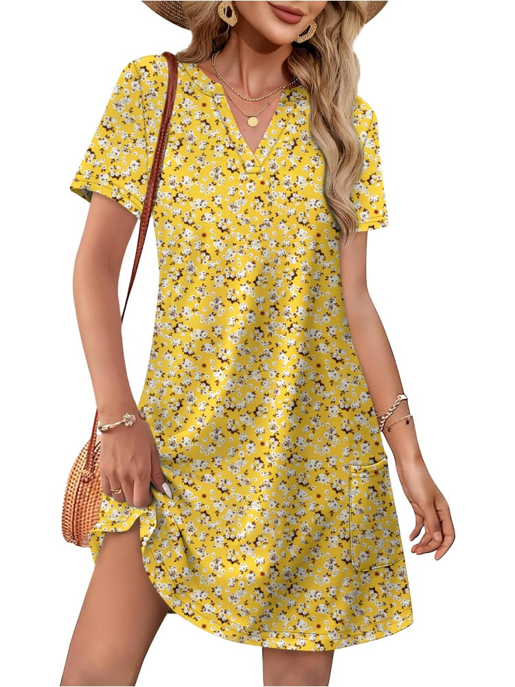 Limited time sale🔥Women Casual V Neck Hawaiian Midi Dress With Pockets