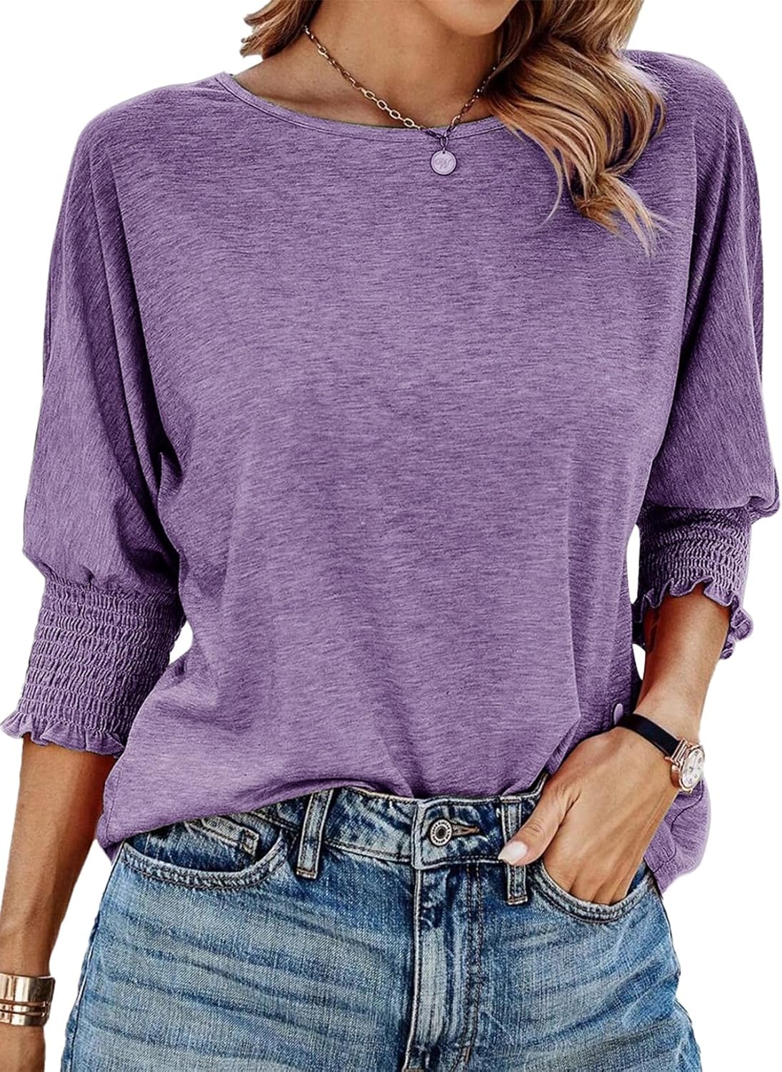 Limited time sale 🔥Womens 3/4 Sleeve T-Shirts Cute Crewneck Tees Blouses
